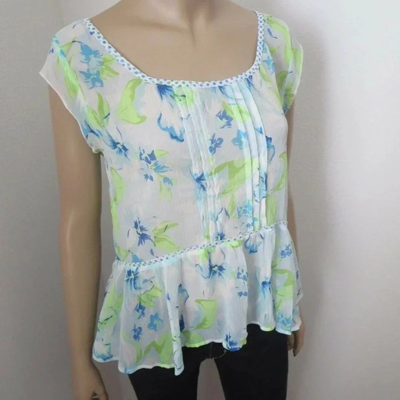 Hollister Floral Sheer Top Size Small Chiffon - Picture 3 of 7